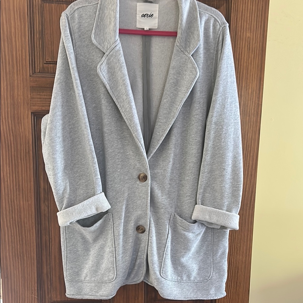 Aerie Gray Open Front Boyfriend Fleece Blazer-Size XXL